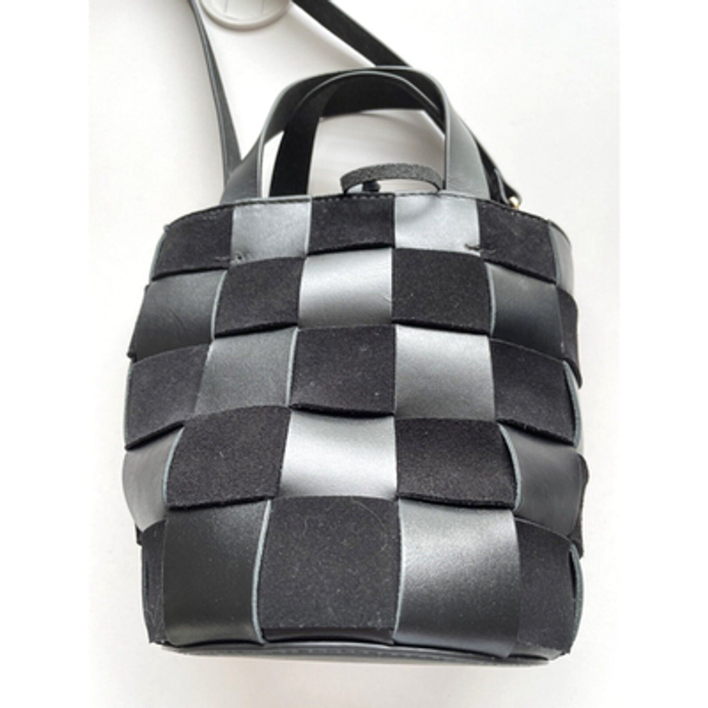 NWT J.Crew Purse Black Leather and Suede Woven Bucket Handbag Crossbody - Picture 6 of 10